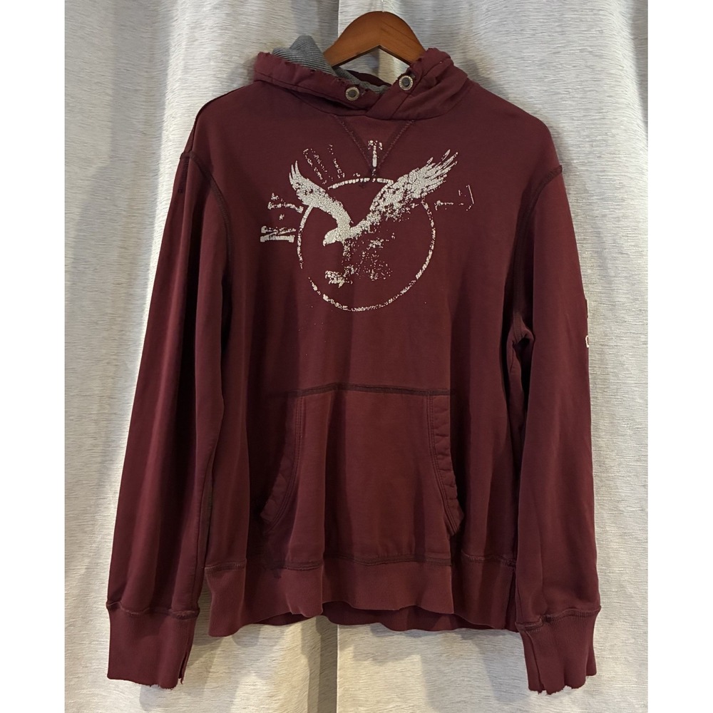 American Eagle Hoodie Mens Large Red Burgundy Pullover Sweatshirt Preppy Y2K